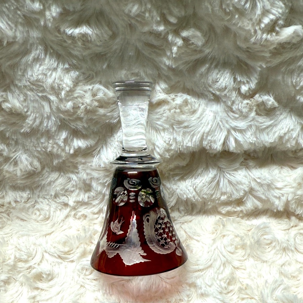 Vintage antique collectible Egermann etched red crystal bell